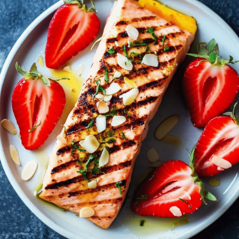 Alimentos Anti-Inflamatórios para Saúde Mental Prato colorido com salmão, frutas vermelhas e azeite de oliva.