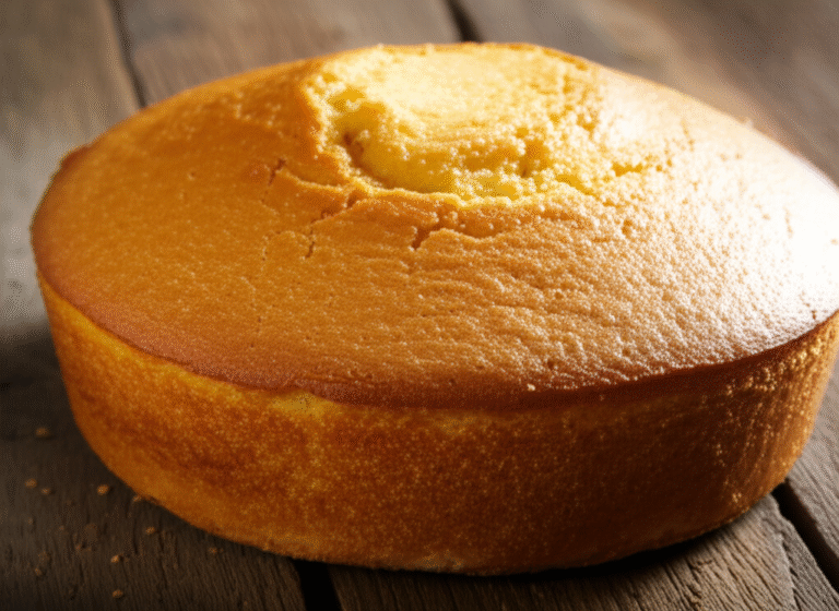 Bolo de Fubá da Vovó: Sabor da Infância Bolo de fubá caseiro em cima de uma mesa rústica