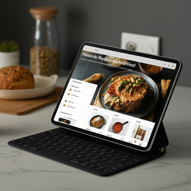 Receitas Personalizadas com IA Receita personalizada gerada por Inteligência Artificial em um tablet.
