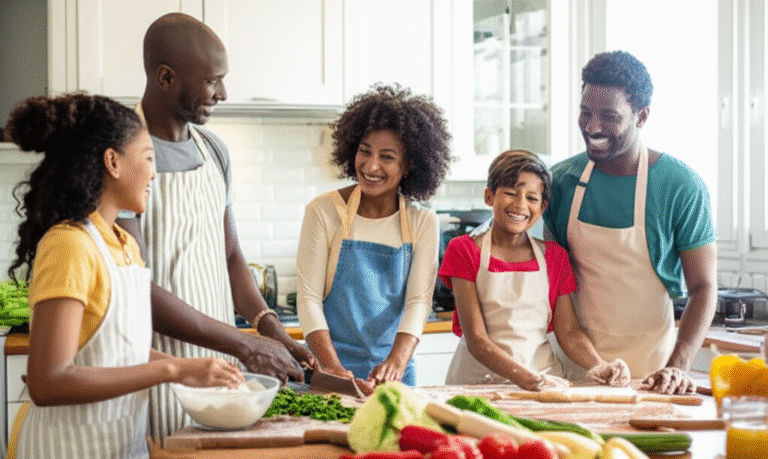Cozinhando Juntos: Criando Novas Memórias Família reunida cozinhando junta, criando memórias afetivas