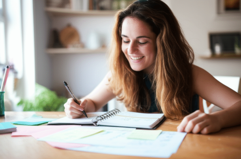 Planejamento Semanal de Refeições Mulher planejando refeições semanais em uma agenda