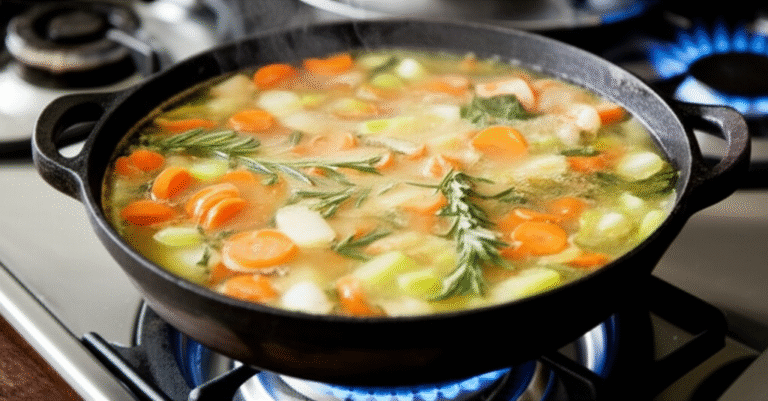 Caldo Caseiro: Sabor e Nutrição Panela com caldo caseiro fervendo no fogão